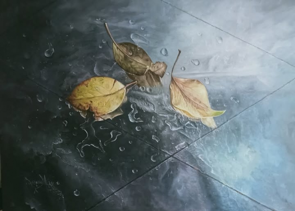 Hojas sobre pavimiento