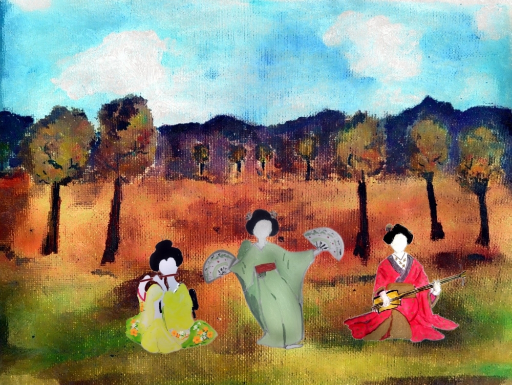 Tres geishas en el bosque